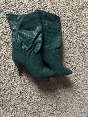 Women's Teal Textured Slouch Boot with Stiletto Heel 6.5